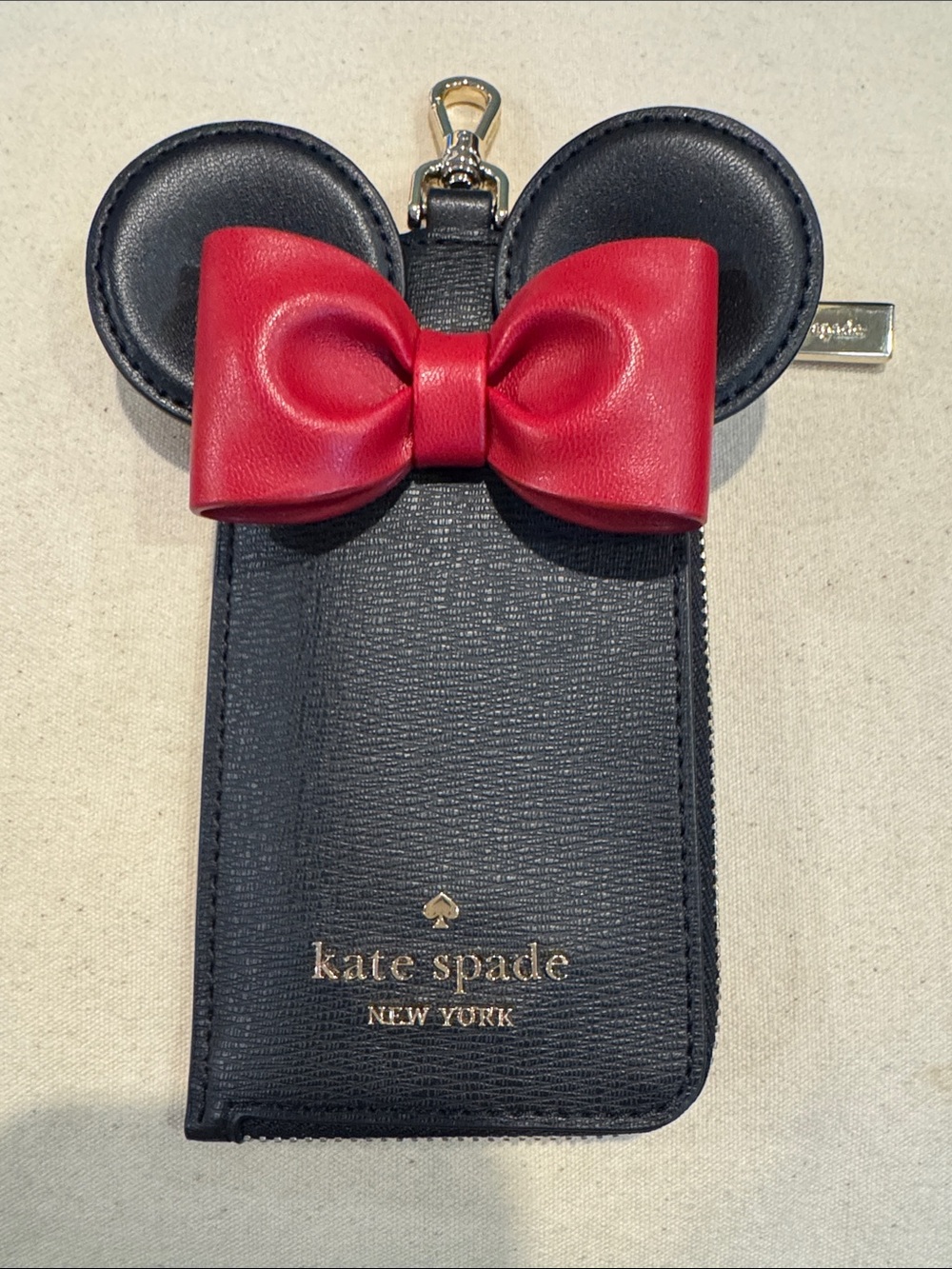kate spade X Disney Black Minnie Lanyard with Red Bow Ears